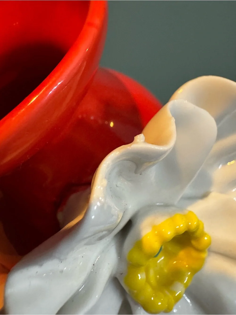 Anthropologie 3D White Poppy Red Ceramic Vase